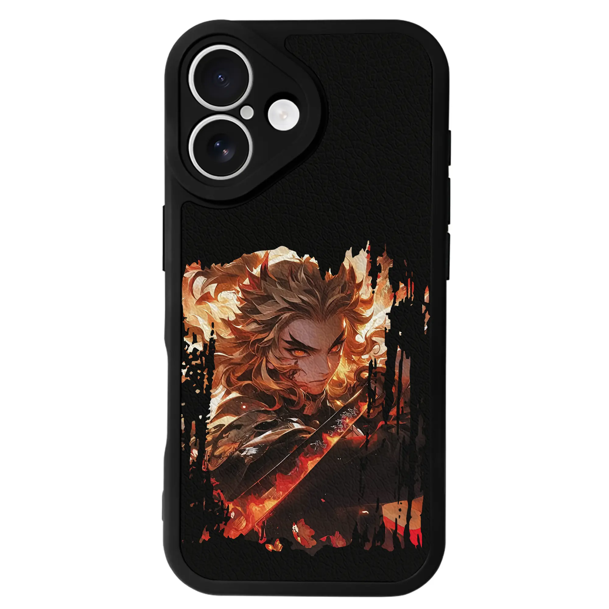 鬼滅の刃 グッズ,煉獄 杏寿郎 - IPhone 16シリーズ対応 ・ シリコンスマホケース ・ レザー調 ・ 高精度フィット ・ 耐衝撃 ・ ワイヤレス充電対応 ・ 精密カット